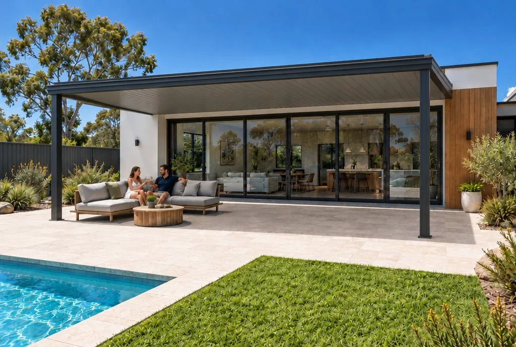 Flat Roof Colorbond Patio added to the same backyard