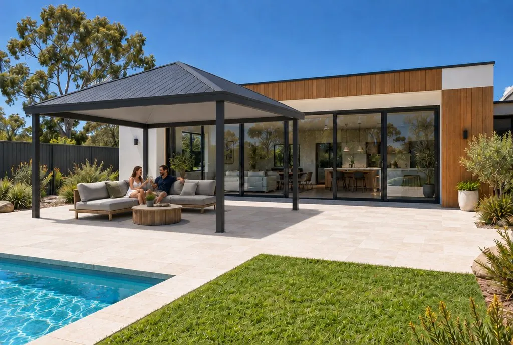 Pyramid Roof Pavilion added to the same backyard